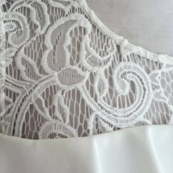 Betsy & Adam White Lace Ruffle Sheath Dress 2 Bridal Cocktail Wedding Guest - Picture 5 of 9